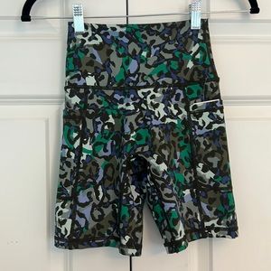 Aerie Offline Leopard Print Goals Hi-Rise Bike Short Green, Purple, & Black